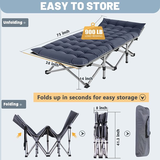 ALPULON Folding Camping Cot, Folding Cot Camping Cot for Adults Portable Folding Outdoor Cot with Carry Bags for Outdoor Travel Camp Beach Vacation