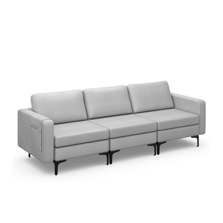 ALPULON 3-Seat Sectional Sofa Couch with Armrest Magazine Pocket and Metal Leg, Light Gray