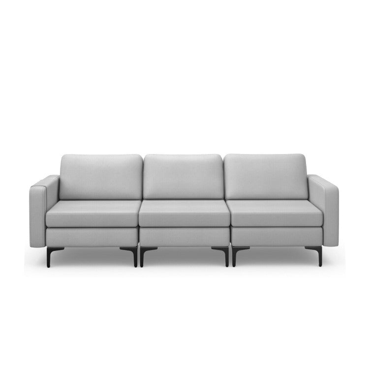 ALPULON 3-Seat Sectional Sofa Couch with Armrest Magazine Pocket and Metal Leg, Light Gray