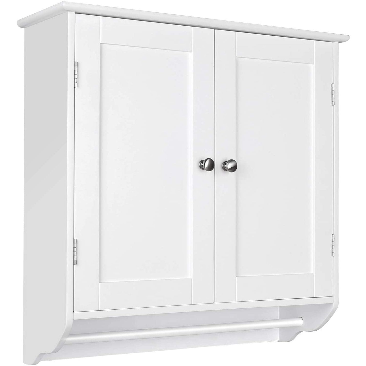 ALPULON Bathroom Wall Cabinet, 23.6'' W over The Toilet Storage Cabinet with Double Door Cupboard and Adjustable Shelf and Towels Bar, White